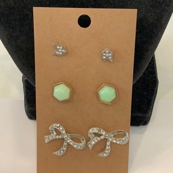 💐5/25 3 pair bow mint green arrows rhinestone - Picture 1 of 8
